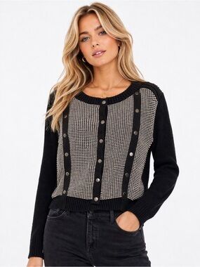 Fox Racing Women's Size Small Black and Cream Snap-Front Knit Cardigan